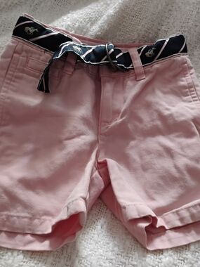 Janie and Jack Light Pink Shorts with Navy Ribbon Belt